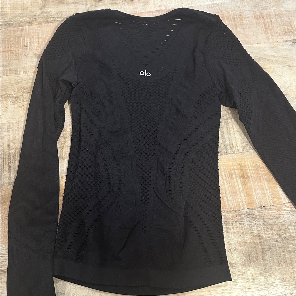 ALO Yoga Black Textured / netted stretch Long Sleeve Top